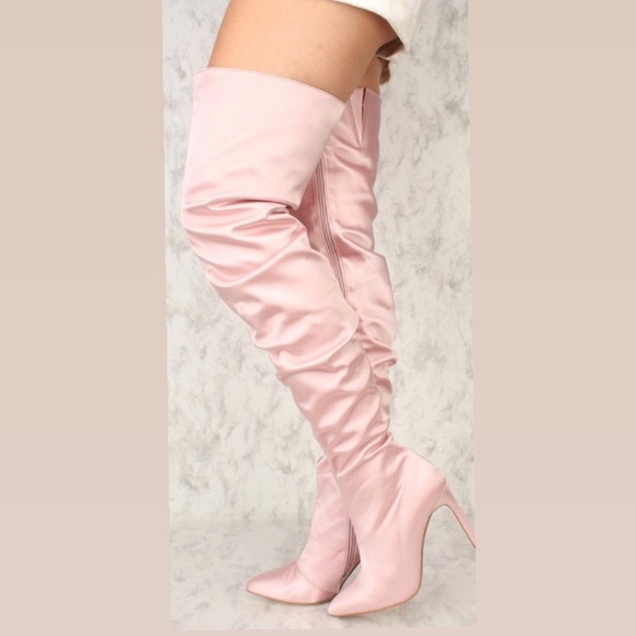 Blush Pink Satin Thigh High Boots Cape Robbin - Picture 10 of 12
